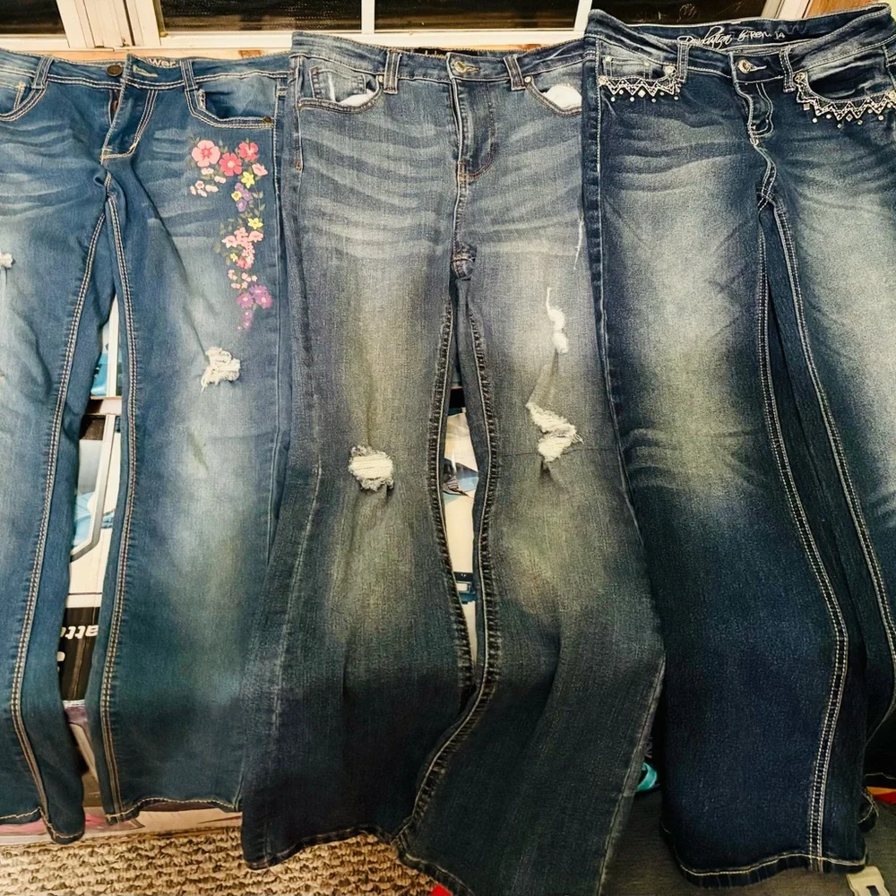 Miss Me Blue Distressed Jeans with Embroidery - Picture 1 of 7